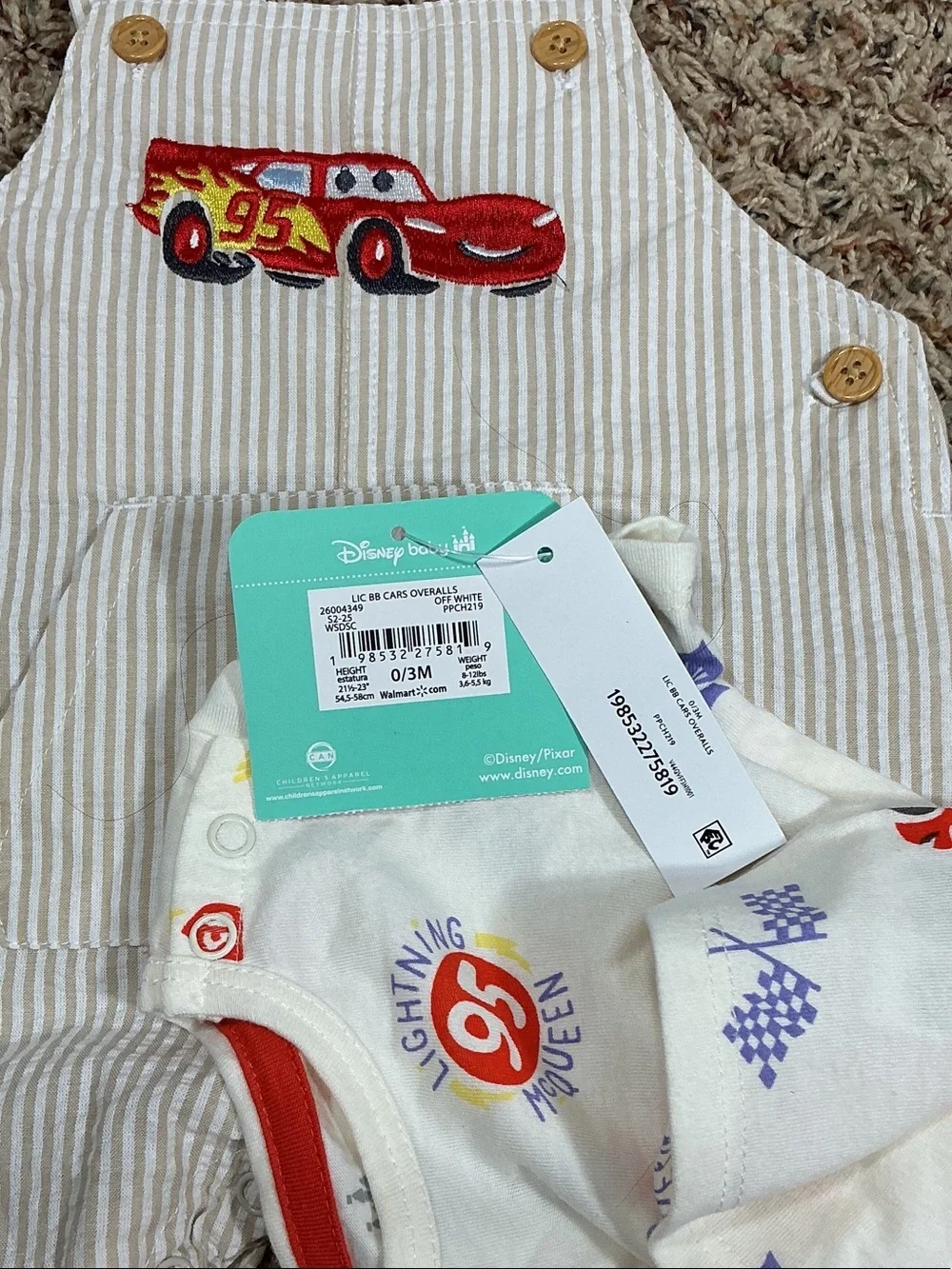 Lightning McQueen 0/3 months 2 pc overalls set NWT